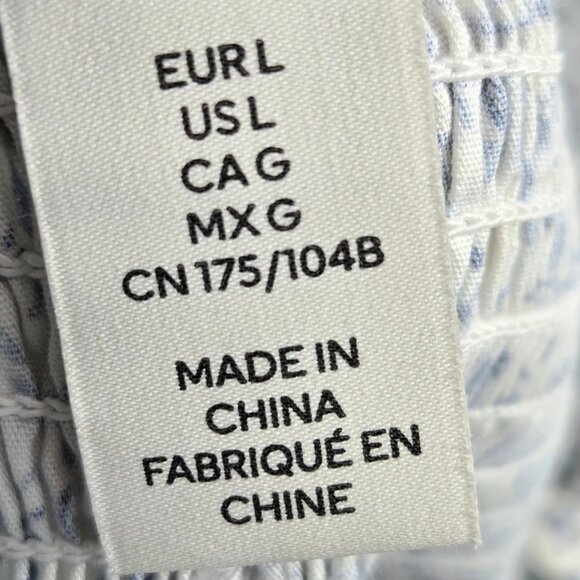 H&M White w/Blue Floral Print Removable Spaghetti Strap Smocked Top Dress Large - Picture 8 of 10